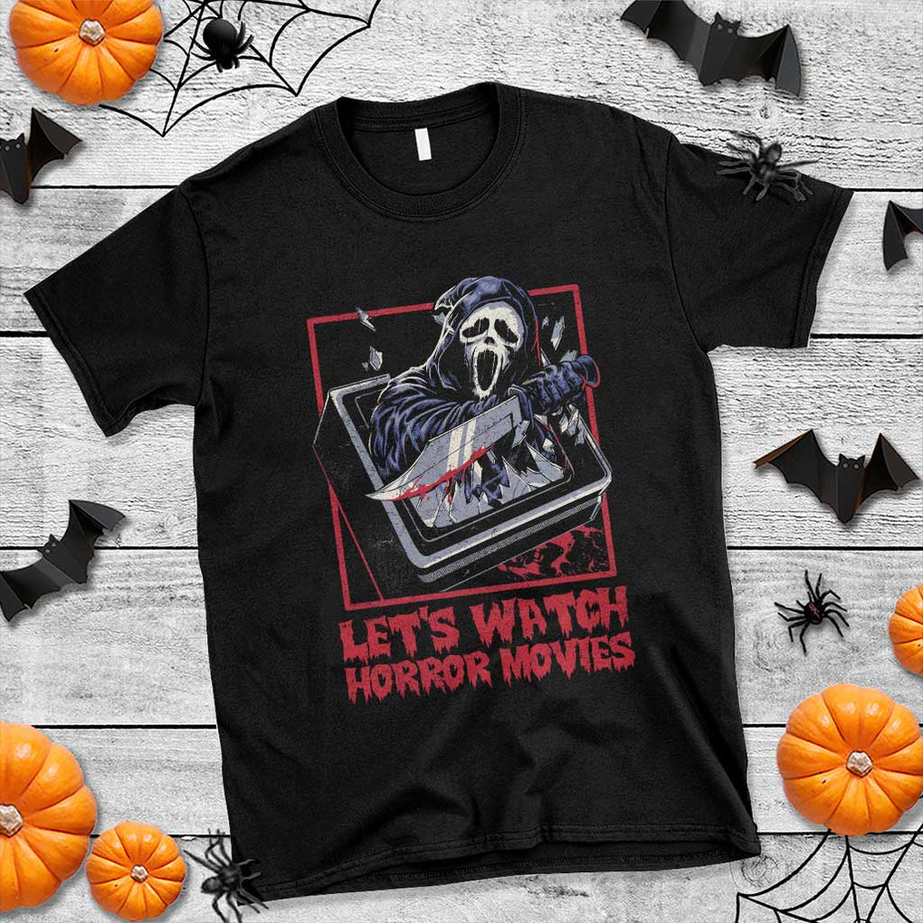 Funny Halloween T Shirt Let's Watch Horror Movies Ghost Broken Televison Knife TS11 Black Print Your Wear