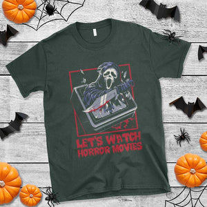 Funny Halloween T Shirt Let's Watch Horror Movies Ghost Broken Televison Knife TS11 Dark Forest Green Print Your Wear