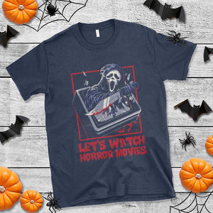 Funny Halloween T Shirt Let's Watch Horror Movies Ghost Broken Televison Knife TS11 Navy Print Your Wear