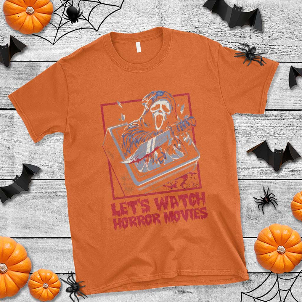 Funny Halloween T Shirt Let's Watch Horror Movies Ghost Broken Televison Knife TS11 Orange Print Your Wear