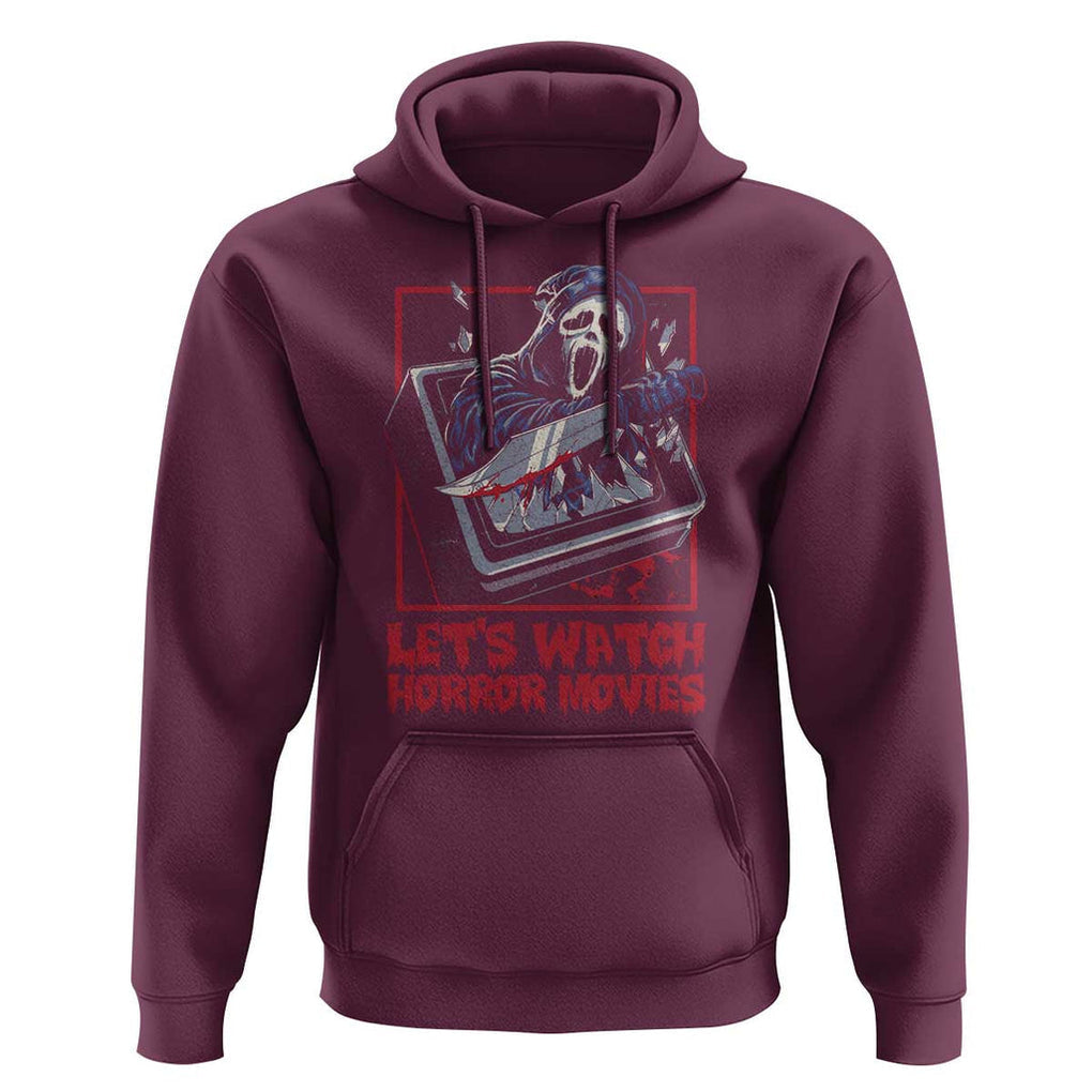 Funny Halloween Hoodie Let's Watch Horror Movies Ghost Broken Televison Knife TS11 Maroon Print Your Wear