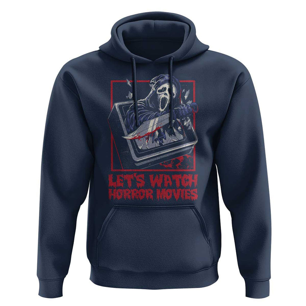 Funny Halloween Hoodie Let's Watch Horror Movies Ghost Broken Televison Knife TS11 Navy Print Your Wear