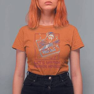Funny Halloween T Shirt For Women Let's Watch Horror Movies Ghost Broken Televison Knife TS11 Orange Print Your Wear