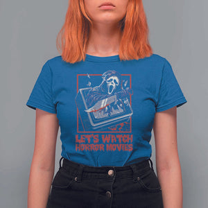 Funny Halloween T Shirt For Women Let's Watch Horror Movies Ghost Broken Televison Knife TS11 Royal Blue Print Your Wear