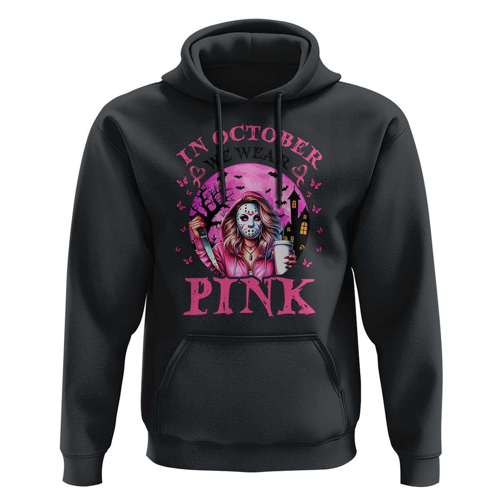 Breast Cancer Awareness Hoodie In October We Wear Pink Halloween Butterfly Bat Murderer TS11 Black Print Your Wear