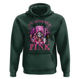 Breast Cancer Awareness Hoodie In October We Wear Pink Halloween Butterfly Bat Murderer TS11 Dark Forest Green Print Your Wear