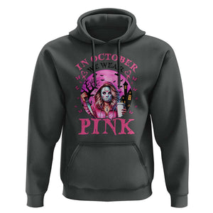 Breast Cancer Awareness Hoodie In October We Wear Pink Halloween Butterfly Bat Murderer TS11 Dark Heather Print Your Wear
