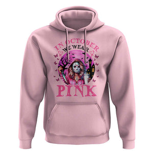 Breast Cancer Awareness Hoodie In October We Wear Pink Halloween Butterfly Bat Murderer TS11 Light Pink Print Your Wear
