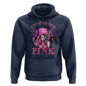 Breast Cancer Awareness Hoodie In October We Wear Pink Halloween Butterfly Bat Murderer TS11 Navy Print Your Wear