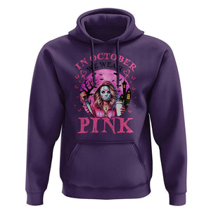 Breast Cancer Awareness Hoodie In October We Wear Pink Halloween Butterfly Bat Murderer TS11 Purple Print Your Wear