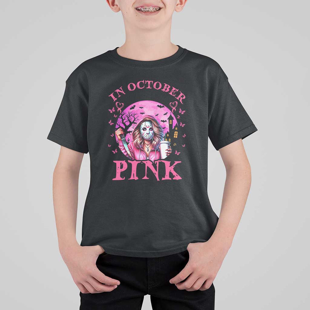 Breast Cancer Awareness T Shirt For Kid In October We Wear Pink Halloween Butterfly Bat Murderer TS11 Black Print Your Wear