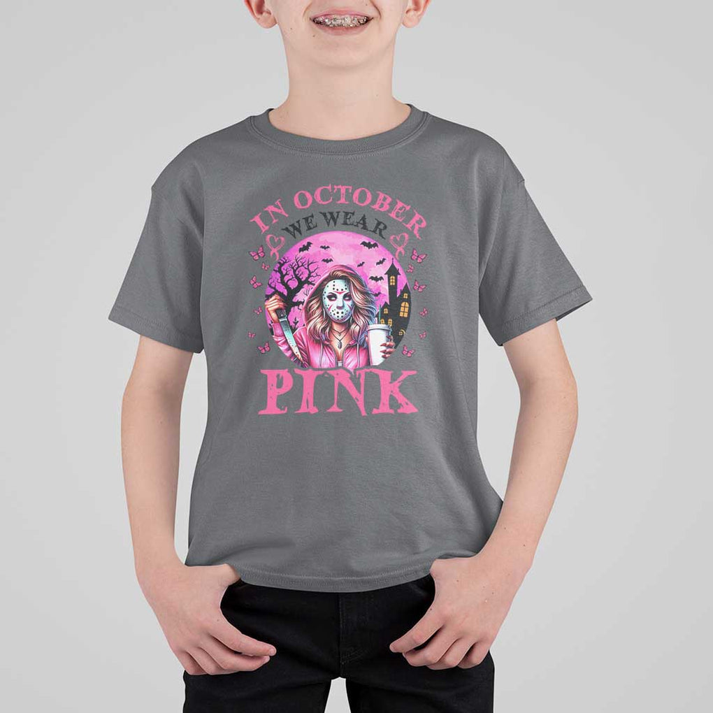 Breast Cancer Awareness T Shirt For Kid In October We Wear Pink Halloween Butterfly Bat Murderer TS11 Charcoal Print Your Wear