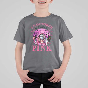 Breast Cancer Awareness T Shirt For Kid In October We Wear Pink Halloween Butterfly Bat Murderer TS11 Charcoal Print Your Wear