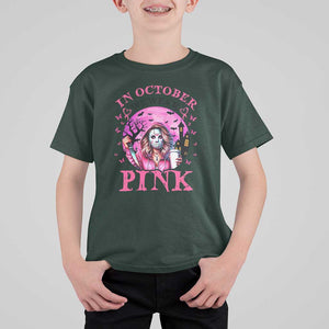 Breast Cancer Awareness T Shirt For Kid In October We Wear Pink Halloween Butterfly Bat Murderer TS11 Dark Forest Green Print Your Wear