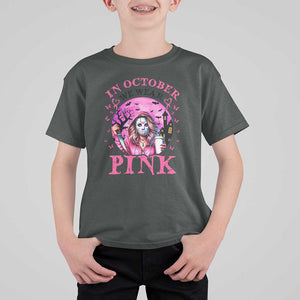 Breast Cancer Awareness T Shirt For Kid In October We Wear Pink Halloween Butterfly Bat Murderer TS11 Dark Heather Print Your Wear