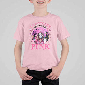 Breast Cancer Awareness T Shirt For Kid In October We Wear Pink Halloween Butterfly Bat Murderer TS11 Light Pink Print Your Wear