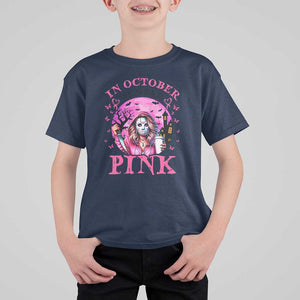Breast Cancer Awareness T Shirt For Kid In October We Wear Pink Halloween Butterfly Bat Murderer TS11 Navy Print Your Wear