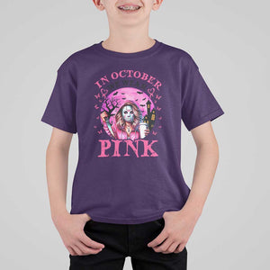Breast Cancer Awareness T Shirt For Kid In October We Wear Pink Halloween Butterfly Bat Murderer TS11 Purple Print Your Wear