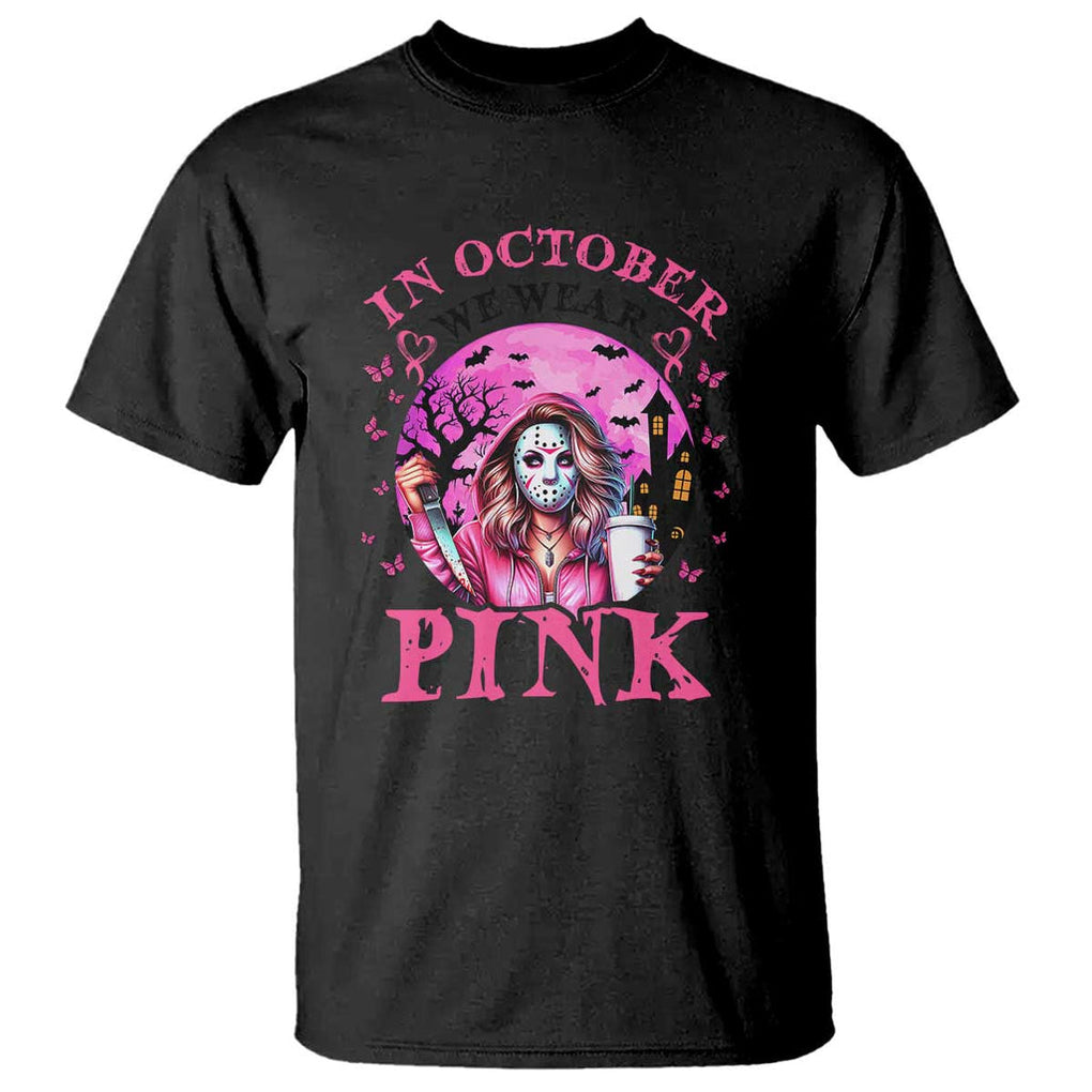 Breast Cancer Awareness T Shirt In October We Wear Pink Halloween Butterfly Bat Murderer TS11 Black Print Your Wear