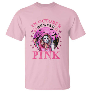Breast Cancer Awareness T Shirt In October We Wear Pink Halloween Butterfly Bat Murderer TS11 Light Pink Print Your Wear