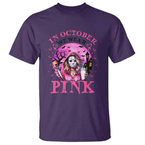Breast Cancer Awareness T Shirt In October We Wear Pink Halloween Butterfly Bat Murderer TS11 Purple Print Your Wear