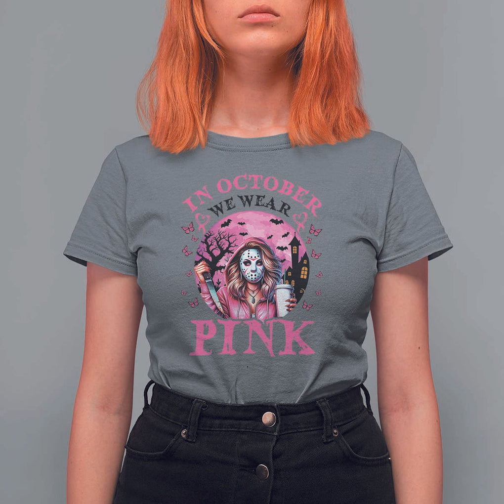 Breast Cancer Awareness T Shirt For Women In October We Wear Pink Halloween Butterfly Bat Murderer TS11 Charcoal Print Your Wear