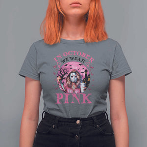 Breast Cancer Awareness T Shirt For Women In October We Wear Pink Halloween Butterfly Bat Murderer TS11 Charcoal Print Your Wear
