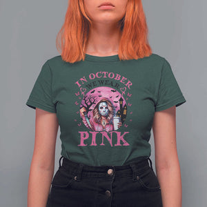 Breast Cancer Awareness T Shirt For Women In October We Wear Pink Halloween Butterfly Bat Murderer TS11 Dark Forest Green Print Your Wear