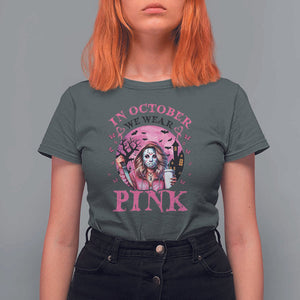 Breast Cancer Awareness T Shirt For Women In October We Wear Pink Halloween Butterfly Bat Murderer TS11 Dark Heather Print Your Wear