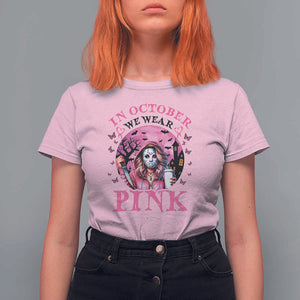 Breast Cancer Awareness T Shirt For Women In October We Wear Pink Halloween Butterfly Bat Murderer TS11 Light Pink Print Your Wear