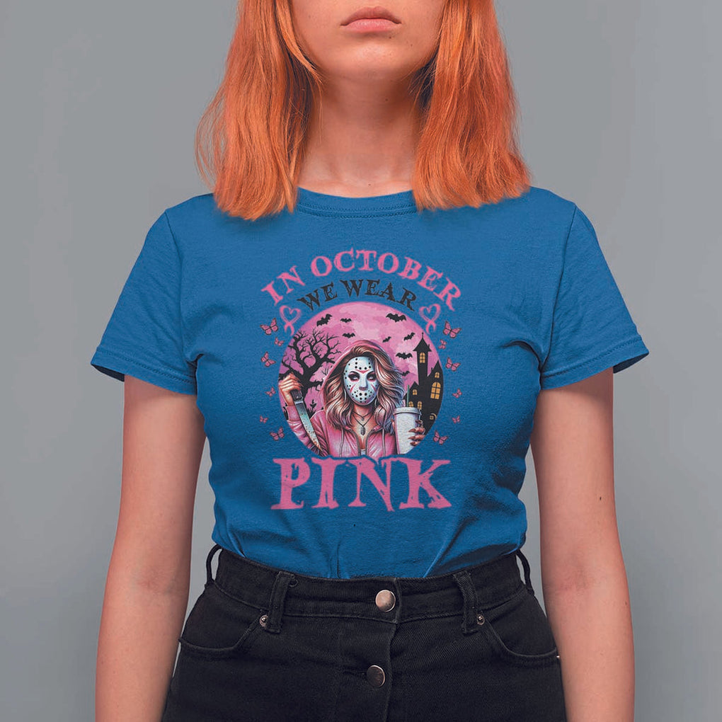 Breast Cancer Awareness T Shirt For Women In October We Wear Pink Halloween Butterfly Bat Murderer TS11 Royal Blue Print Your Wear