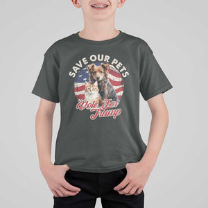 Funny Trump Supporter 2024 T Shirt For Kid Save Our Pets Vote For Trump Cat Dog American Flag TS11 Dark Heather Print Your Wear
