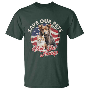 Funny Trump Supporter 2024 T Shirt Save Our Pets Vote For Trump Cat Dog American Flag TS11 Dark Forest Green Print Your Wear