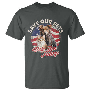 Funny Trump Supporter 2024 T Shirt Save Our Pets Vote For Trump Cat Dog American Flag TS11 Dark Heather Print Your Wear
