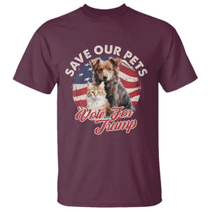 Funny Trump Supporter 2024 T Shirt Save Our Pets Vote For Trump Cat Dog American Flag TS11 Maroon Print Your Wear