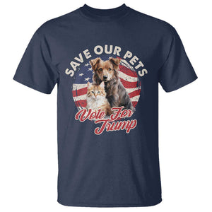 Funny Trump Supporter 2024 T Shirt Save Our Pets Vote For Trump Cat Dog American Flag TS11 Navy Print Your Wear