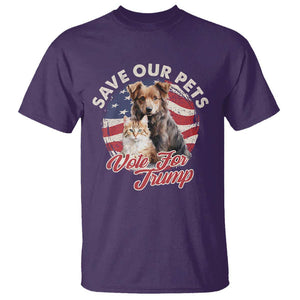 Funny Trump Supporter 2024 T Shirt Save Our Pets Vote For Trump Cat Dog American Flag TS11 Purple Print Your Wear