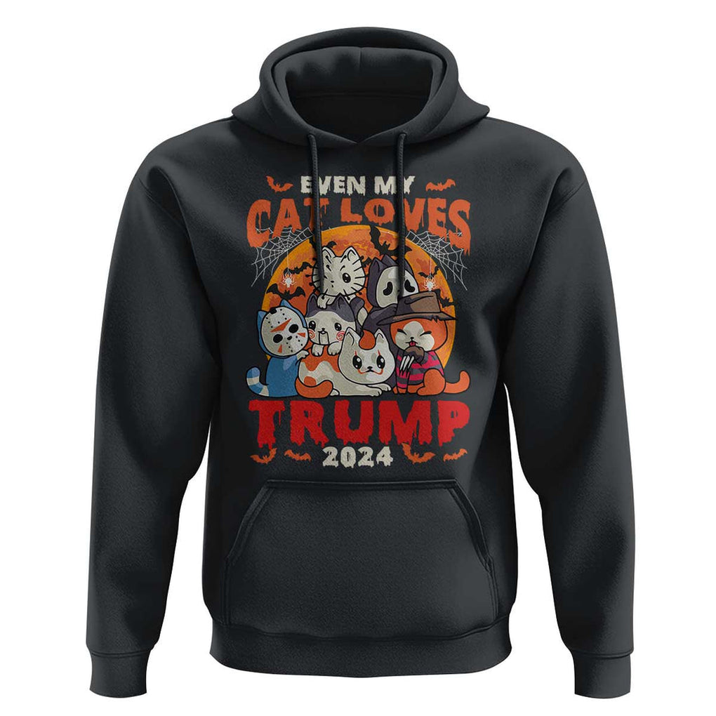 Funny Trump Halloween Hoodie Even My Cat Loves Trump 2024 Bat Moon Murderer TS11 Black Print Your Wear