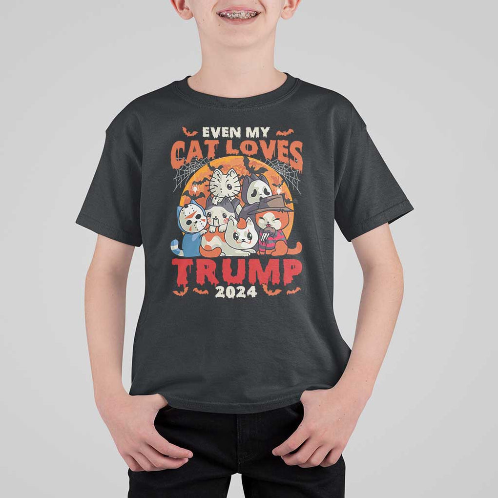 Funny Trump Halloween T Shirt For Kid Even My Cat Loves Trump 2024 Bat Moon Murderer TS11 Black Print Your Wear