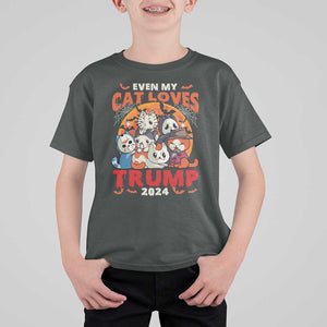 Funny Trump Halloween T Shirt For Kid Even My Cat Loves Trump 2024 Bat Moon Murderer TS11 Dark Heather Print Your Wear