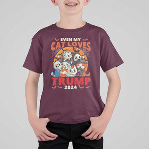 Funny Trump Halloween T Shirt For Kid Even My Cat Loves Trump 2024 Bat Moon Murderer TS11 Maroon Print Your Wear