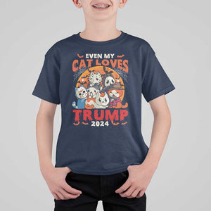 Funny Trump Halloween T Shirt For Kid Even My Cat Loves Trump 2024 Bat Moon Murderer TS11 Navy Print Your Wear