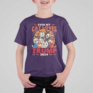Funny Trump Halloween T Shirt For Kid Even My Cat Loves Trump 2024 Bat Moon Murderer TS11 Purple Print Your Wear
