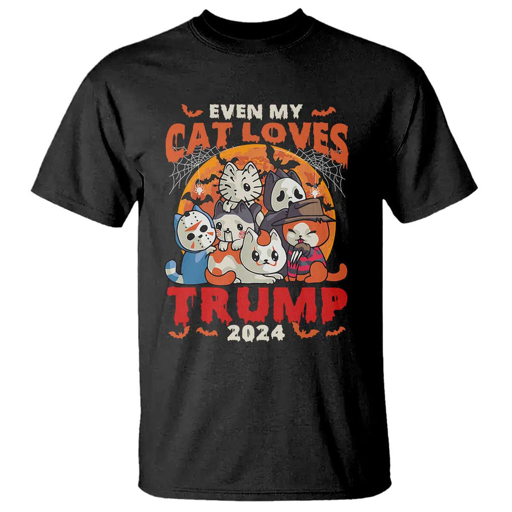 Funny Trump Halloween T Shirt Even My Cat Loves Trump 2024 Bat Moon Murderer TS11 Black Print Your Wear
