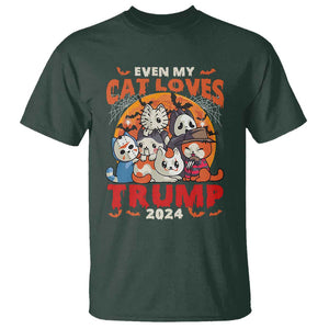 Funny Trump Halloween T Shirt Even My Cat Loves Trump 2024 Bat Moon Murderer TS11 Dark Forest Green Print Your Wear