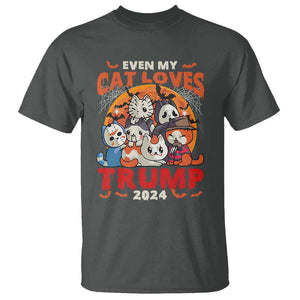 Funny Trump Halloween T Shirt Even My Cat Loves Trump 2024 Bat Moon Murderer TS11 Dark Heather Print Your Wear