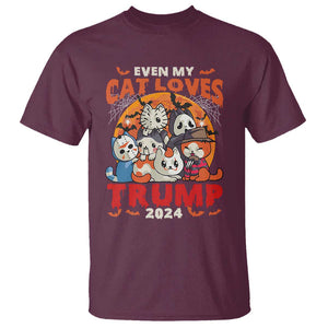 Funny Trump Halloween T Shirt Even My Cat Loves Trump 2024 Bat Moon Murderer TS11 Maroon Print Your Wear