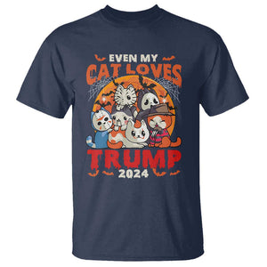 Funny Trump Halloween T Shirt Even My Cat Loves Trump 2024 Bat Moon Murderer TS11 Navy Print Your Wear