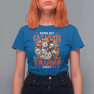 Funny Trump Halloween T Shirt For Women Even My Cat Loves Trump 2024 Bat Moon Murderer TS11 Royal Blue Print Your Wear