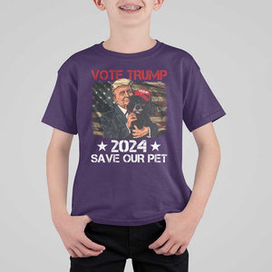Vote Trump 2024 T Shirt For Kid Save Our Pet Dog Vintage American Flag TS11 Purple Print Your Wear